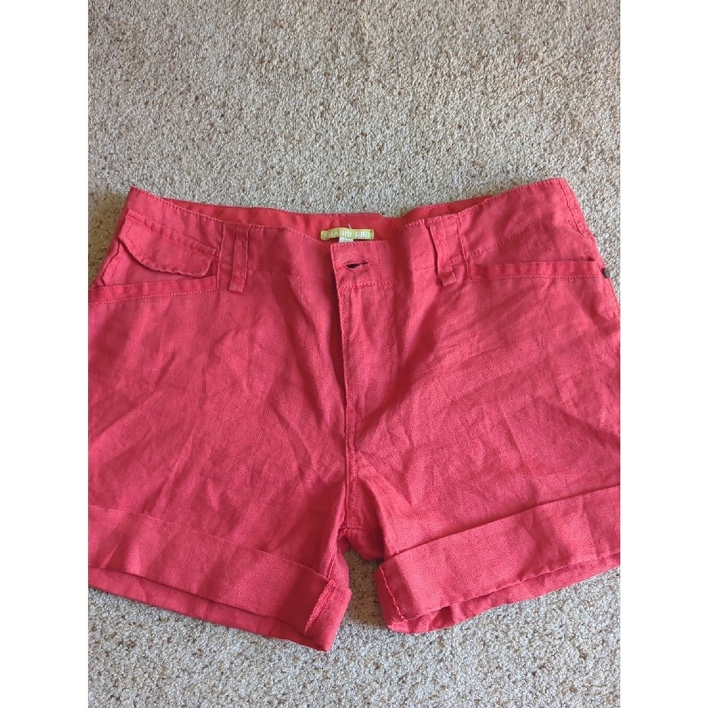 Gianni Bini Red 100% Linen Cuffed Shorts NWT SIZE 29